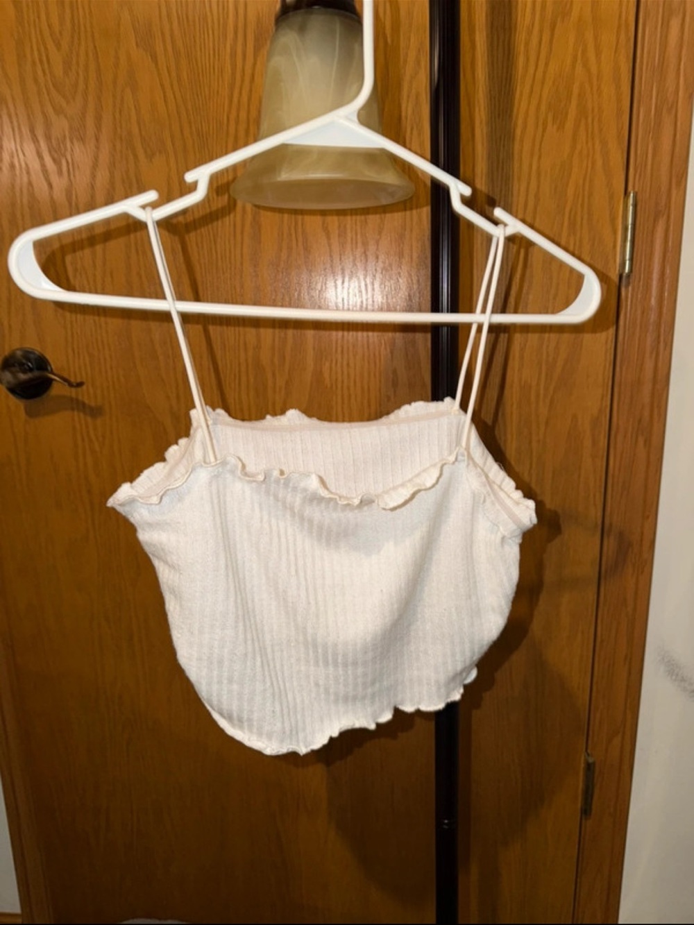 SHEIN Cream Ribbed Ruffle-Edge Cami